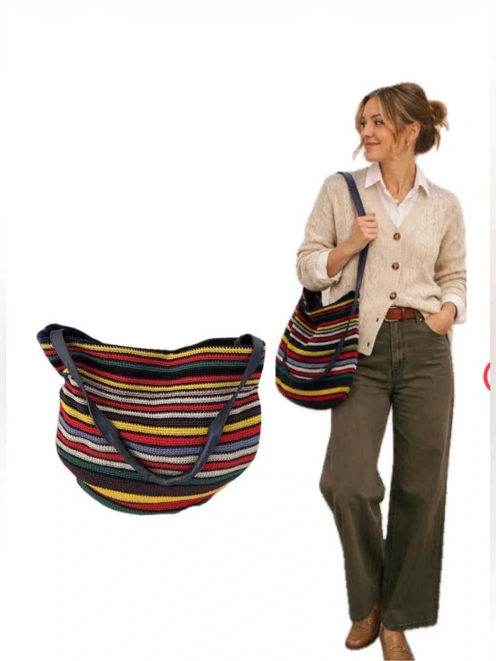 The Sak, Striped Multicolor Knit Shoulder tote Bag